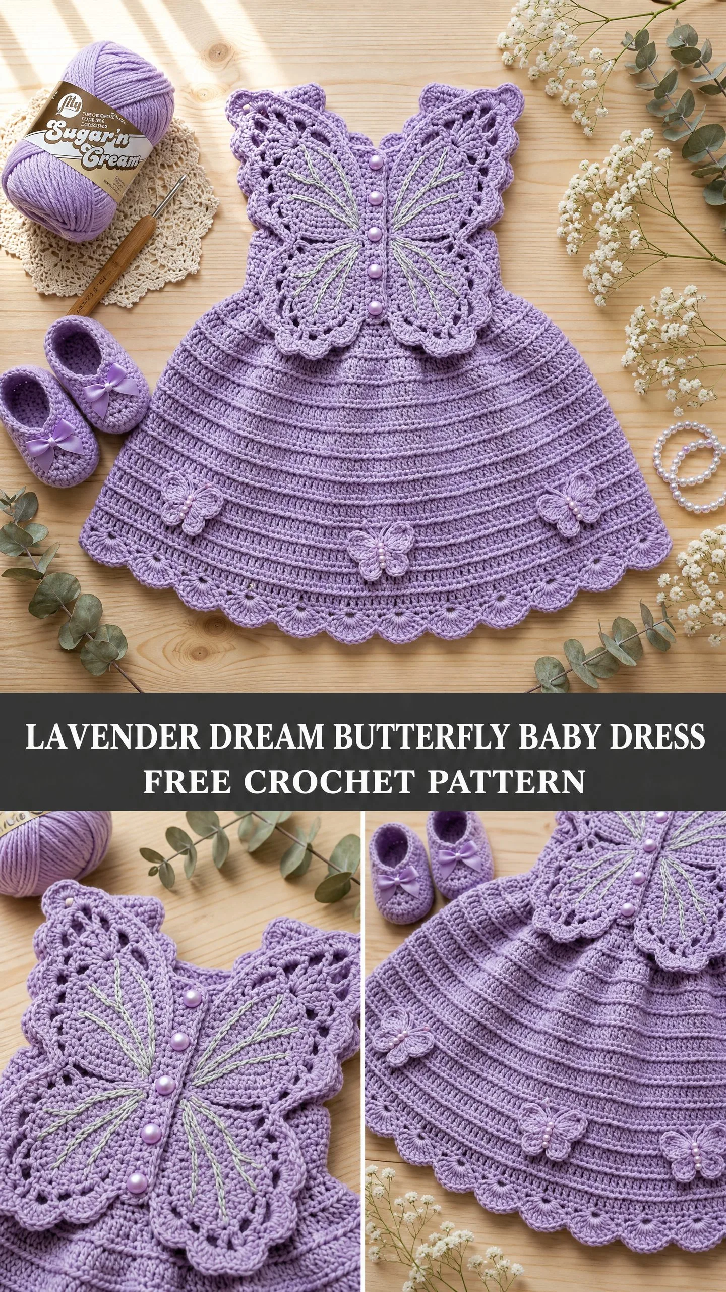 Lavender Dream Butterfly Baby Dress Free Crochet Pattern