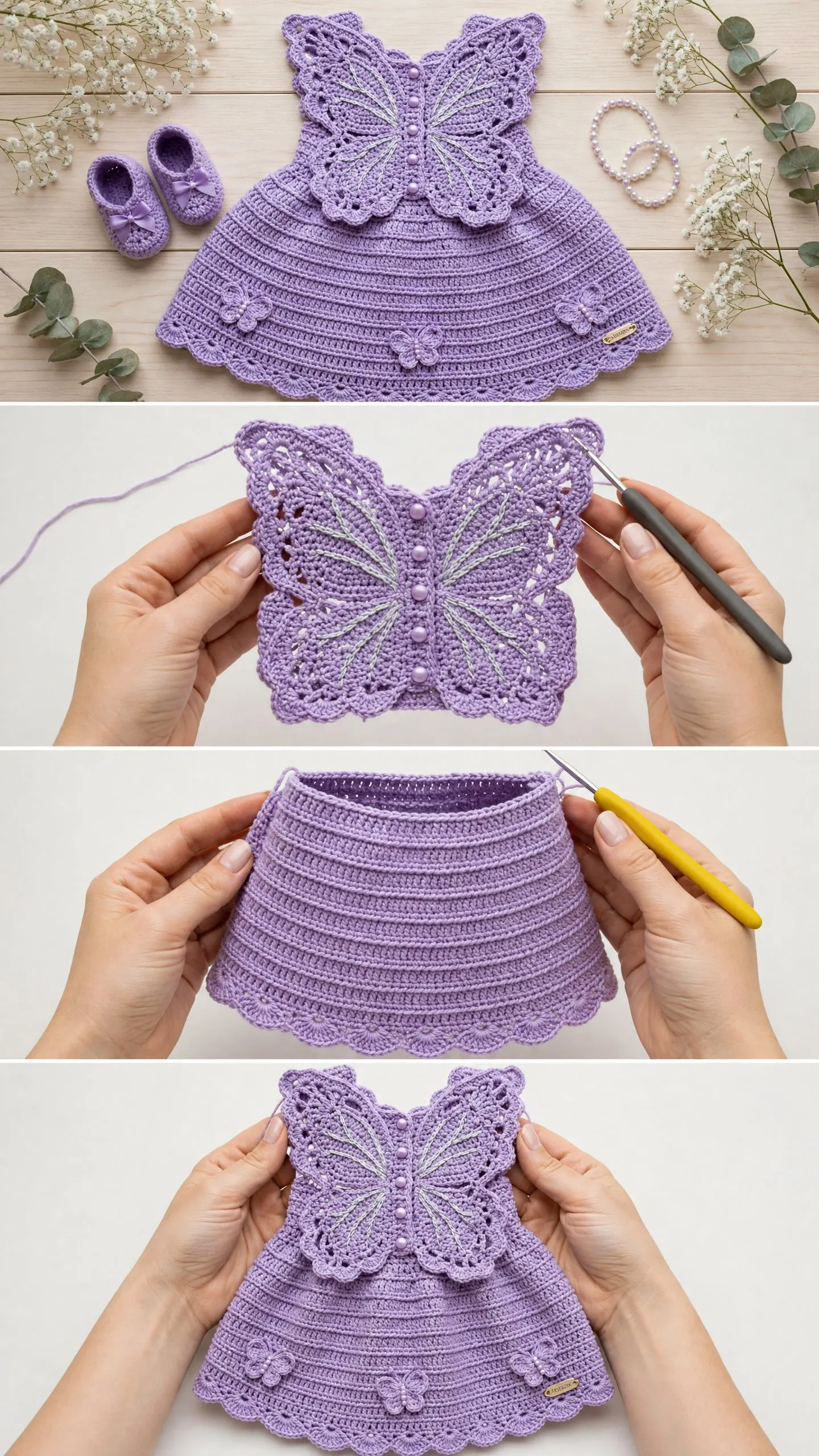 Lavender Dream Butterfly Baby Dress Free Crochet Pattern