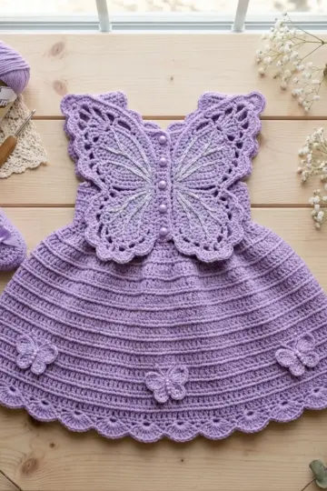 Lavender Dream Butterfly Baby Dress Free Crochet Pattern
