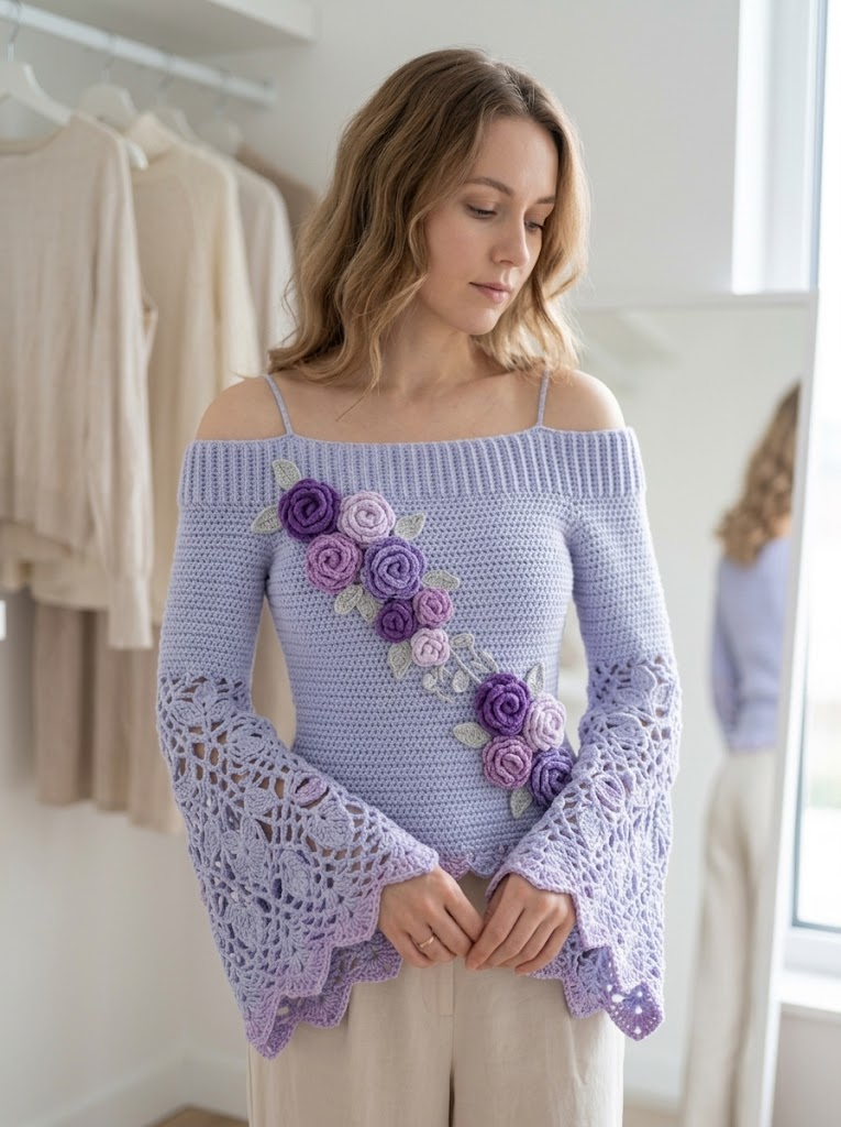 Lavender Dream Crochet Bell Sleeve Top Free Pattern