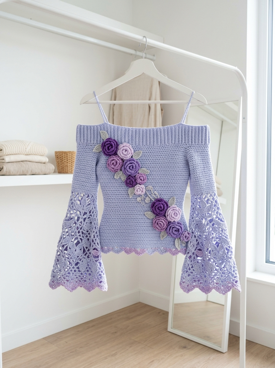 Lavender Dream Crochet Bell Sleeve Top Pattern (PDF Download)