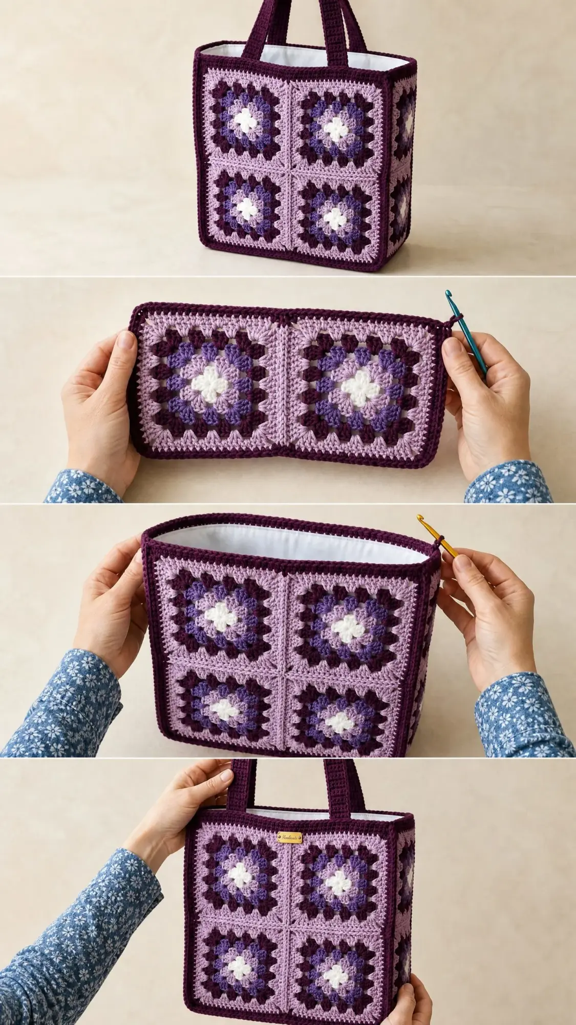 Lavender Dream Granny Square Tote Free Crochet Pattern