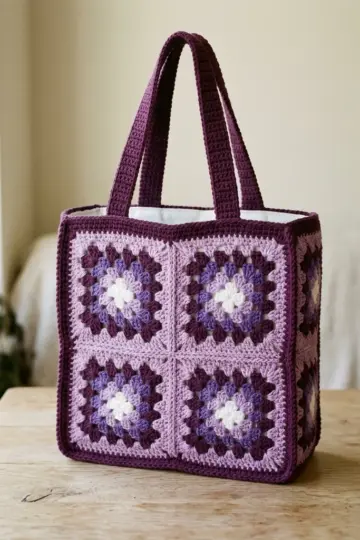 Lavender Dream Granny Square Tote Free Crochet Pattern