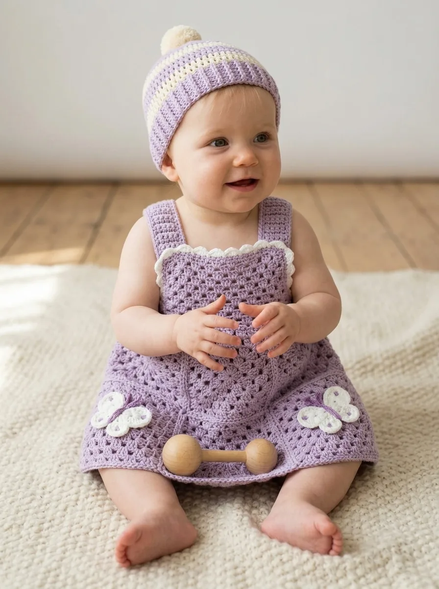 Lavender Dreams Baby Crochet Dress Free Pattern
