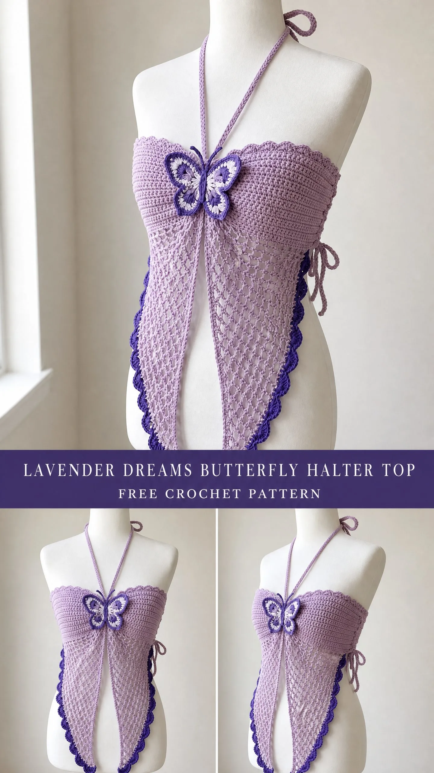 Lavender Dreams Butterfly Halter Top Free Crochet Pattern