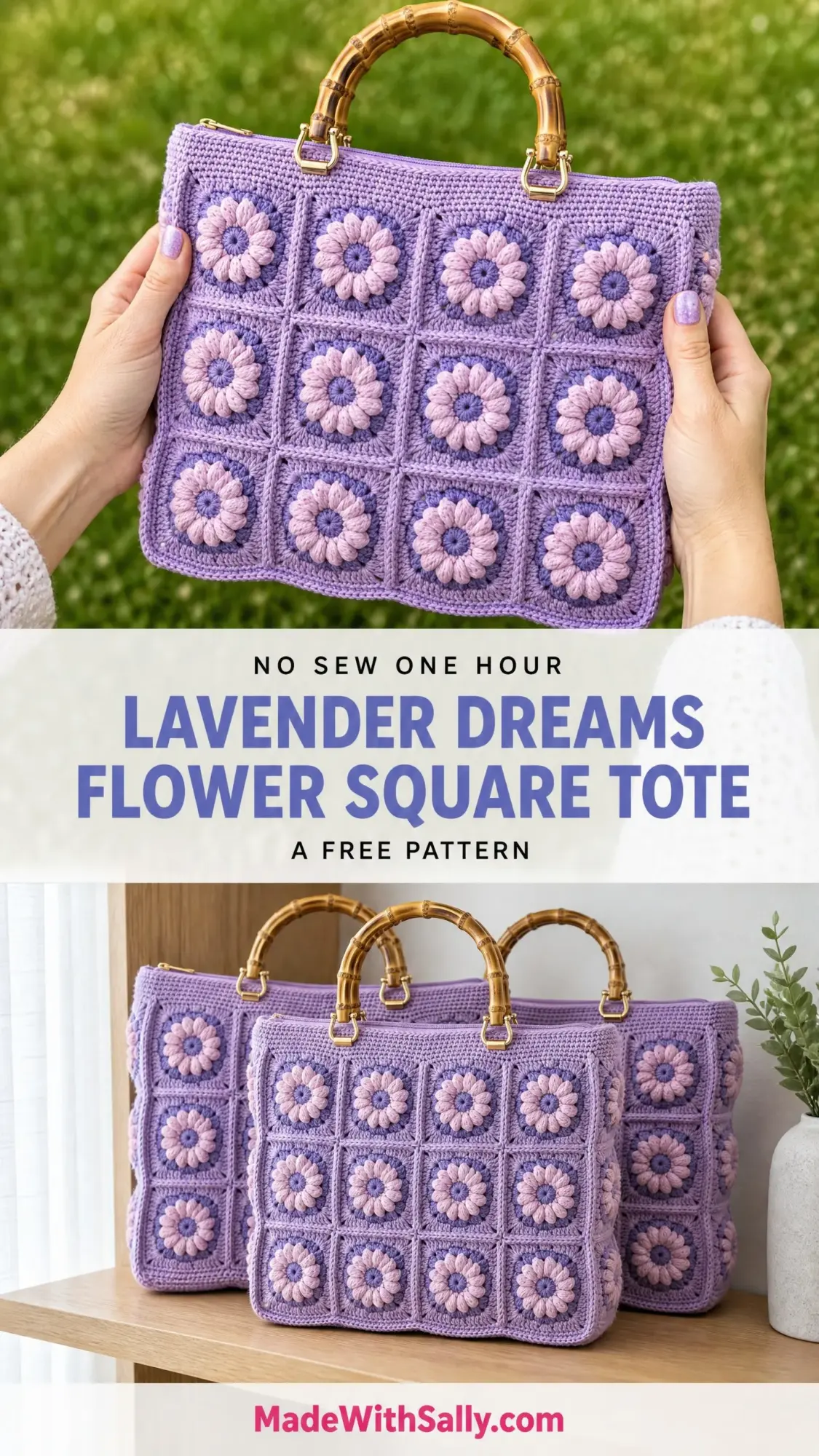 Lavender Dreams Flower Square Tote Free Crochet Pattern