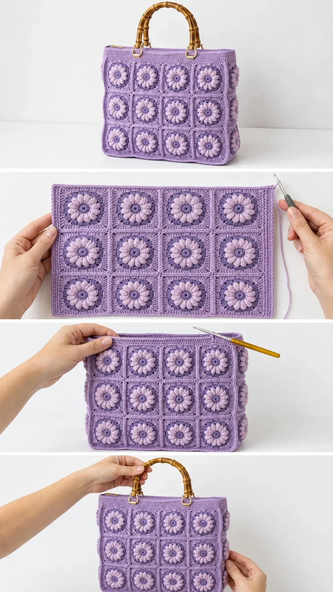 Lavender Dreams Flower Square Tote Free Crochet Pattern