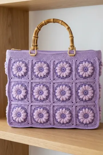 Lavender Dreams Flower Square Tote Free Crochet Pattern