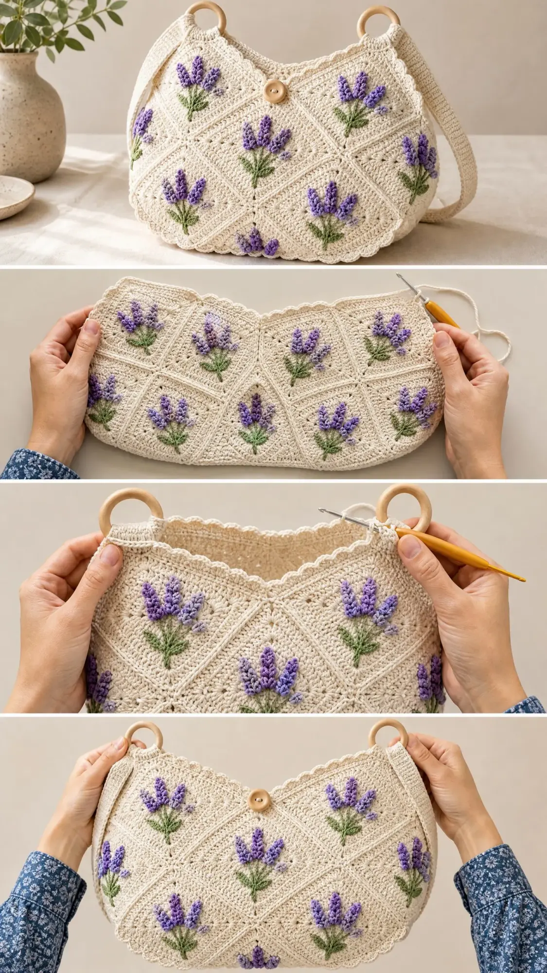 Lavender Fields Granny Square Bag Free Crochet Pattern