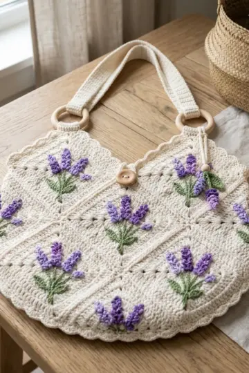 Lavender Fields Granny Square Bag Free Crochet Pattern