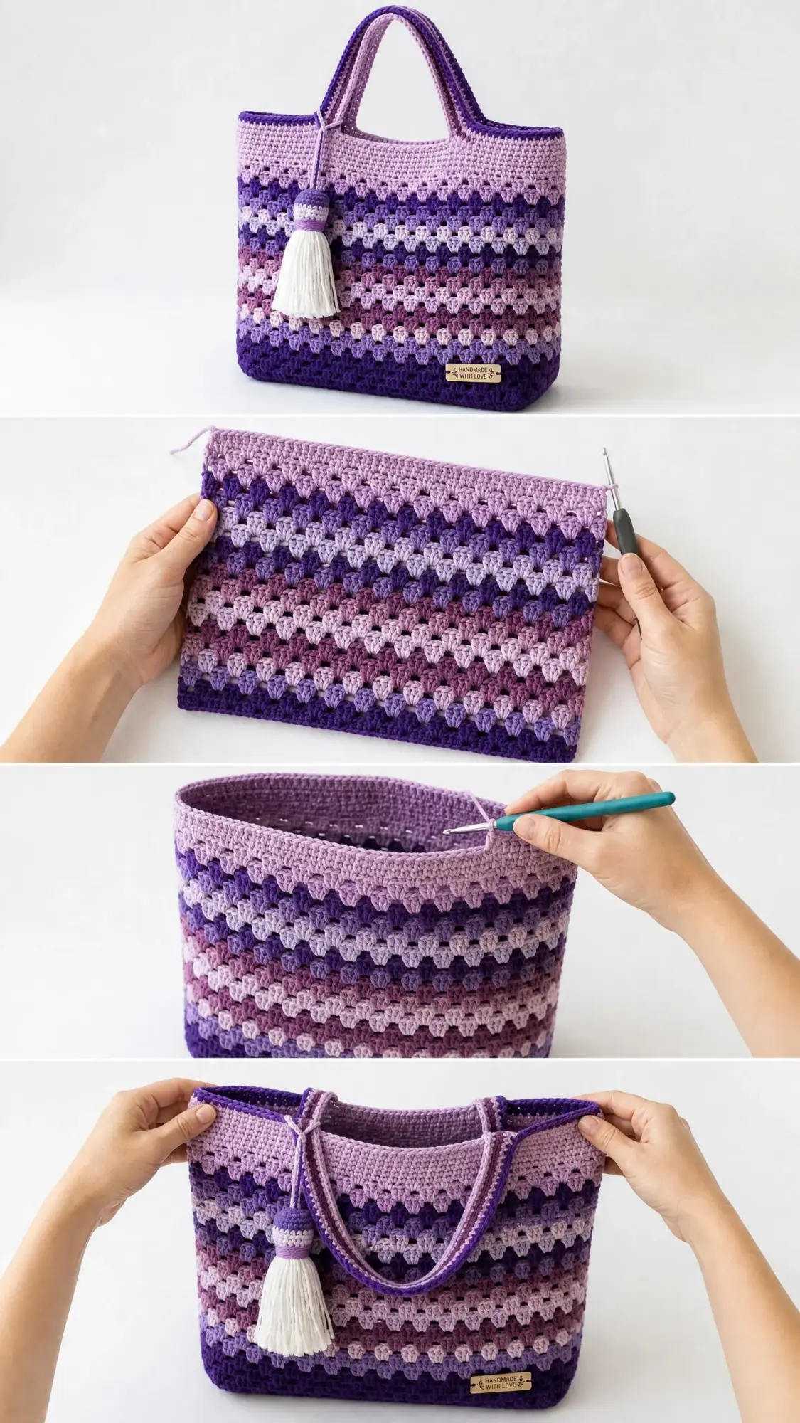Lavender Fields Granny Tote Bag Free Crochet Pattern