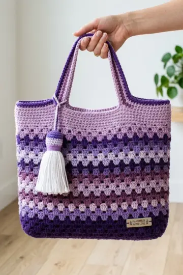 Lavender Fields Granny Tote Bag Free Crochet Pattern