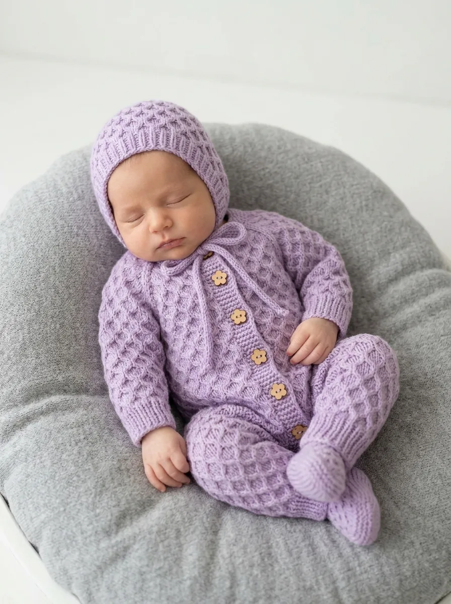 Lavender Honeycomb Baby Sleeper Set Free Crochet Pattern