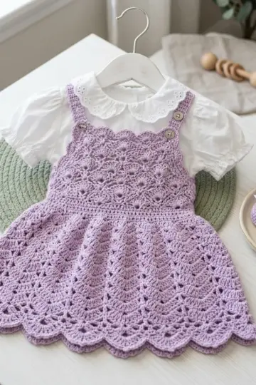 Lavender Lace Baby Pinafore Dress Free Crochet Pattern