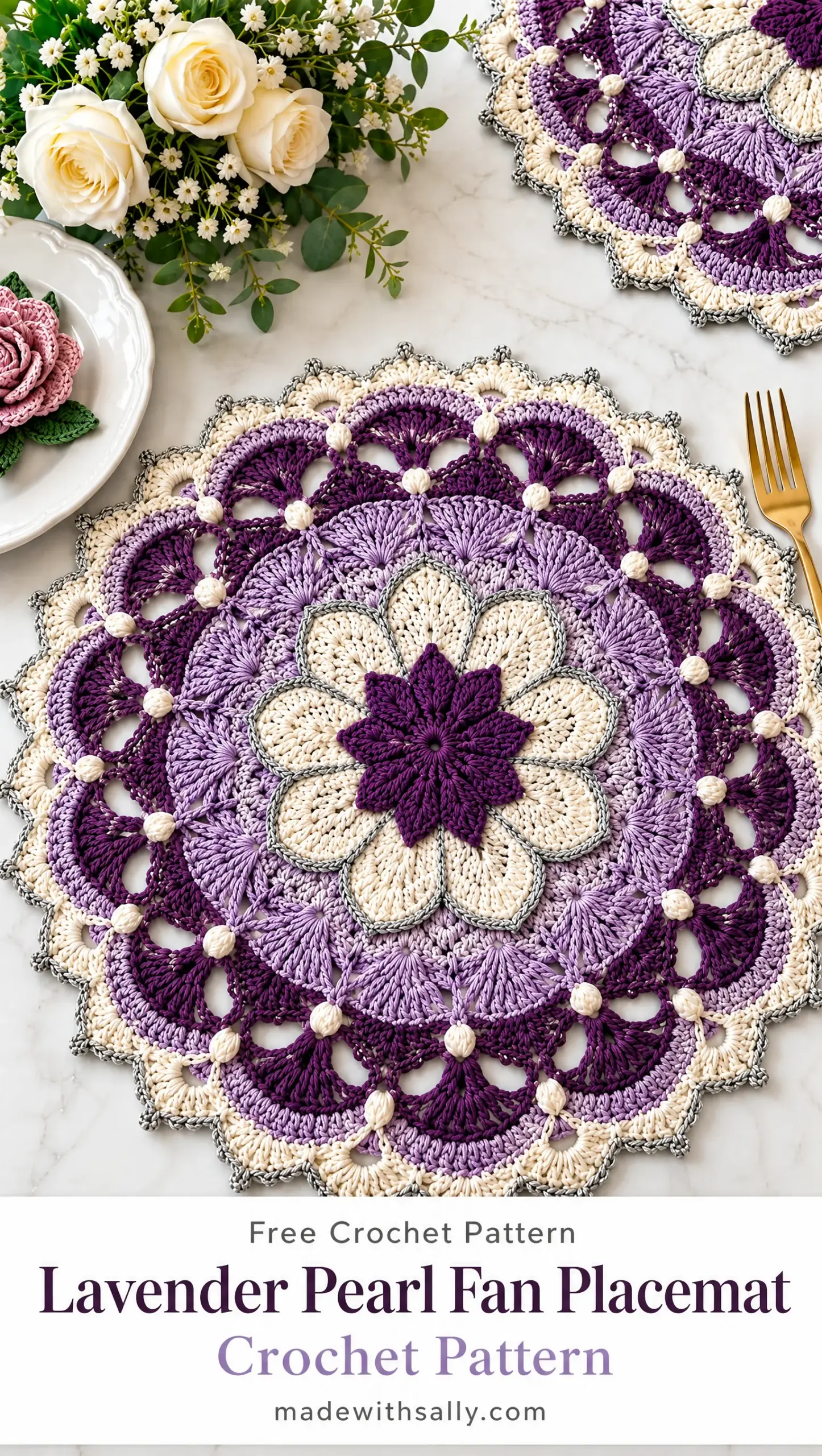 Lavender Pearl Fan Placemat Crochet Pattern