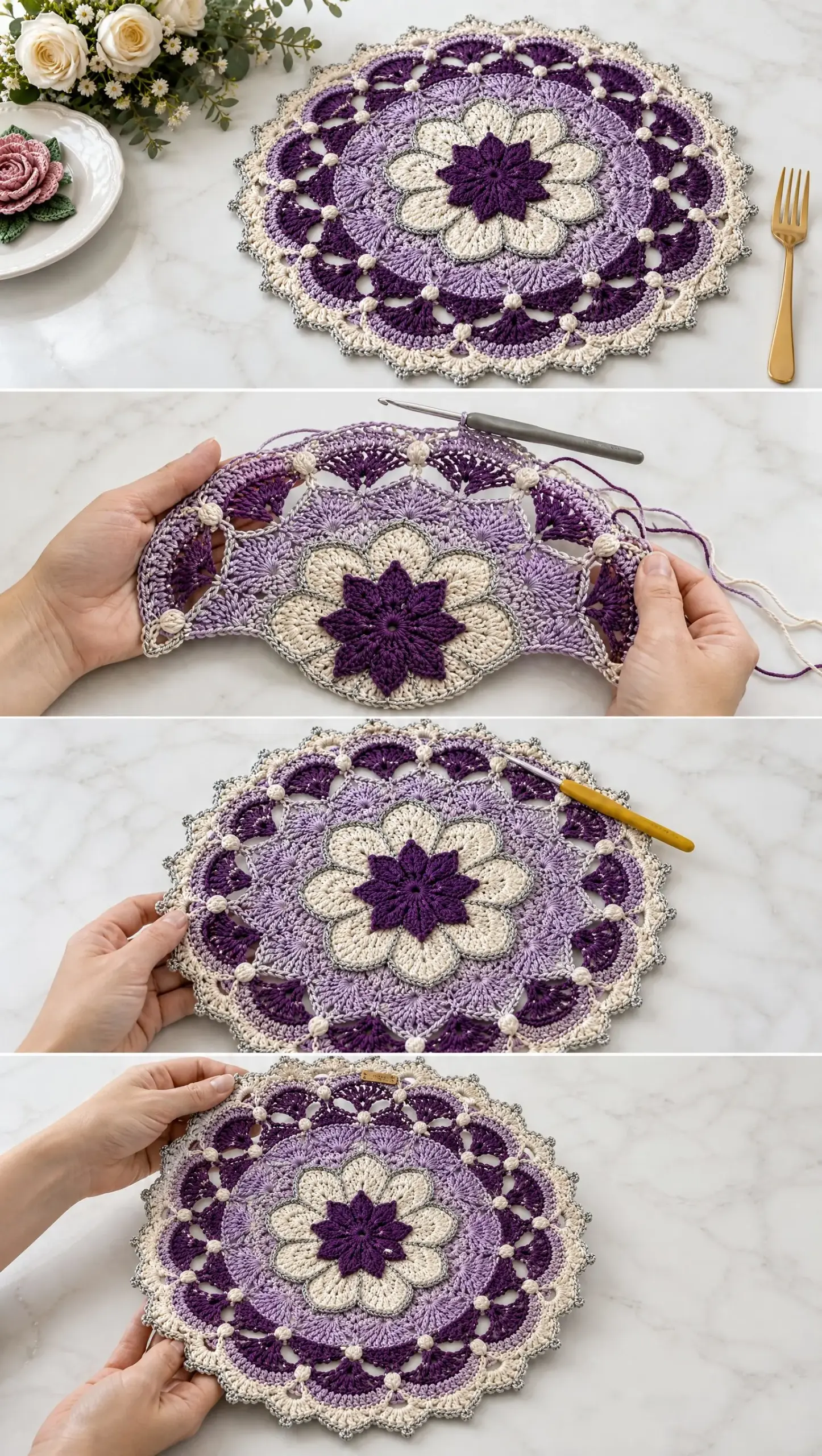 Lavender Pearl Fan Placemat Crochet Pattern