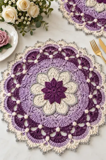 Lavender Pearl Fan Placemat Crochet Pattern
