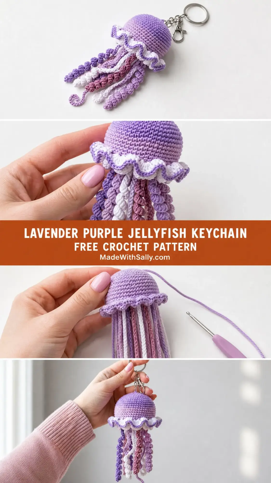 Lavender Purple Jellyfish Keychain Free Crochet Pattern