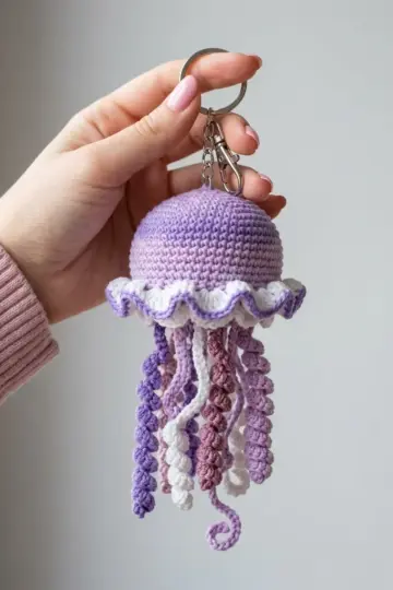 Lavender Purple Jellyfish Keychain Free Crochet Pattern