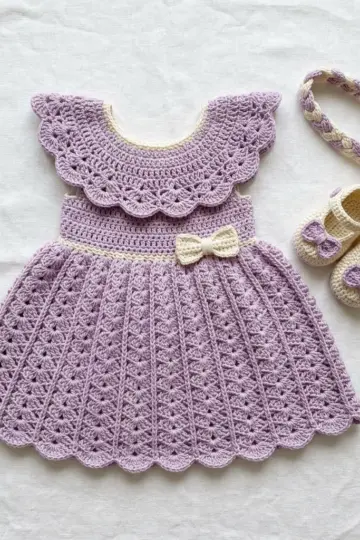 Lavender Ruffle Baby Dress Set Free Crochet Pattern
