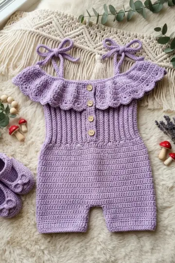 Lavender Ruffle Baby Playsuit Free Crochet Pattern