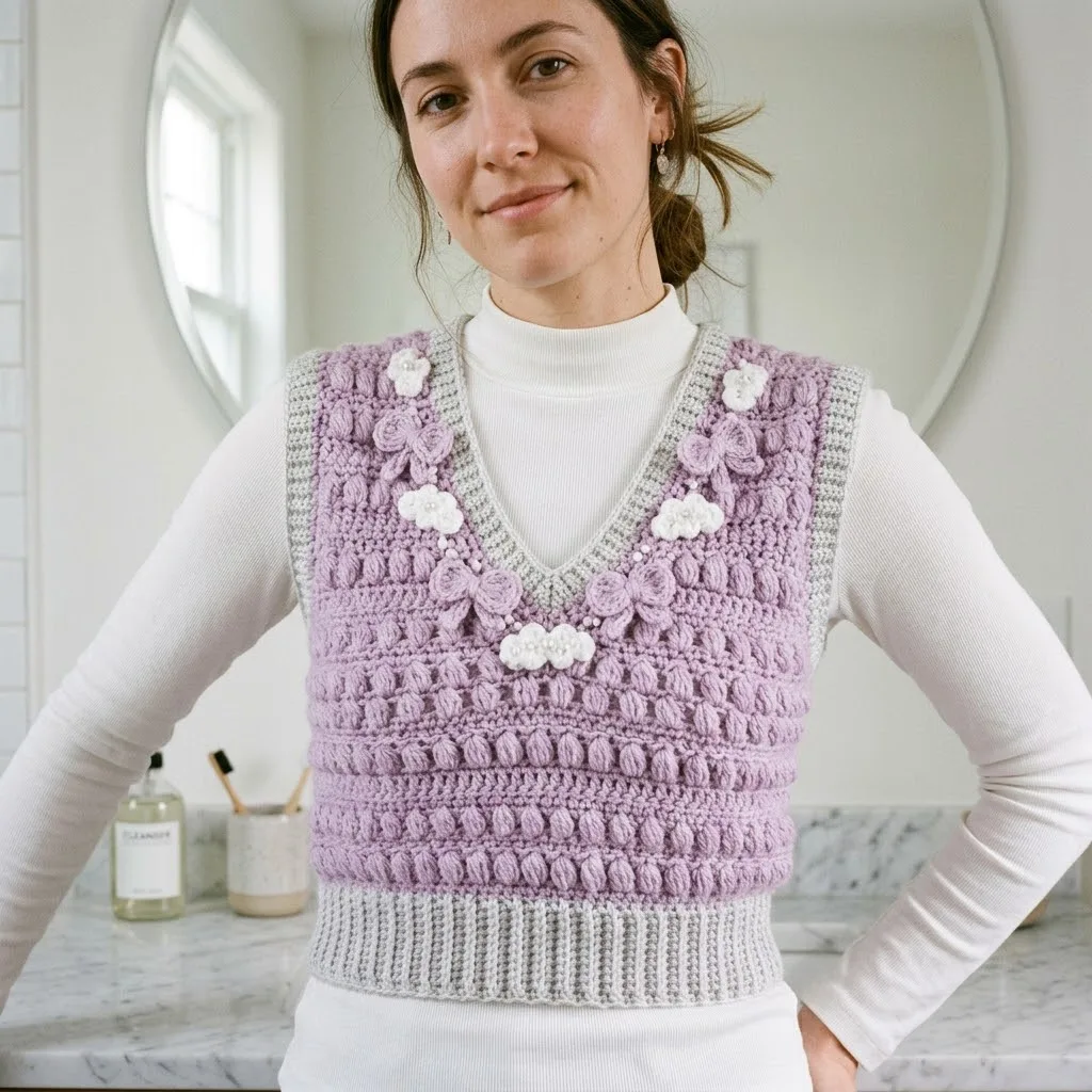 Lilac Clouds Bow Crochet Vest Free Crochet Pattern