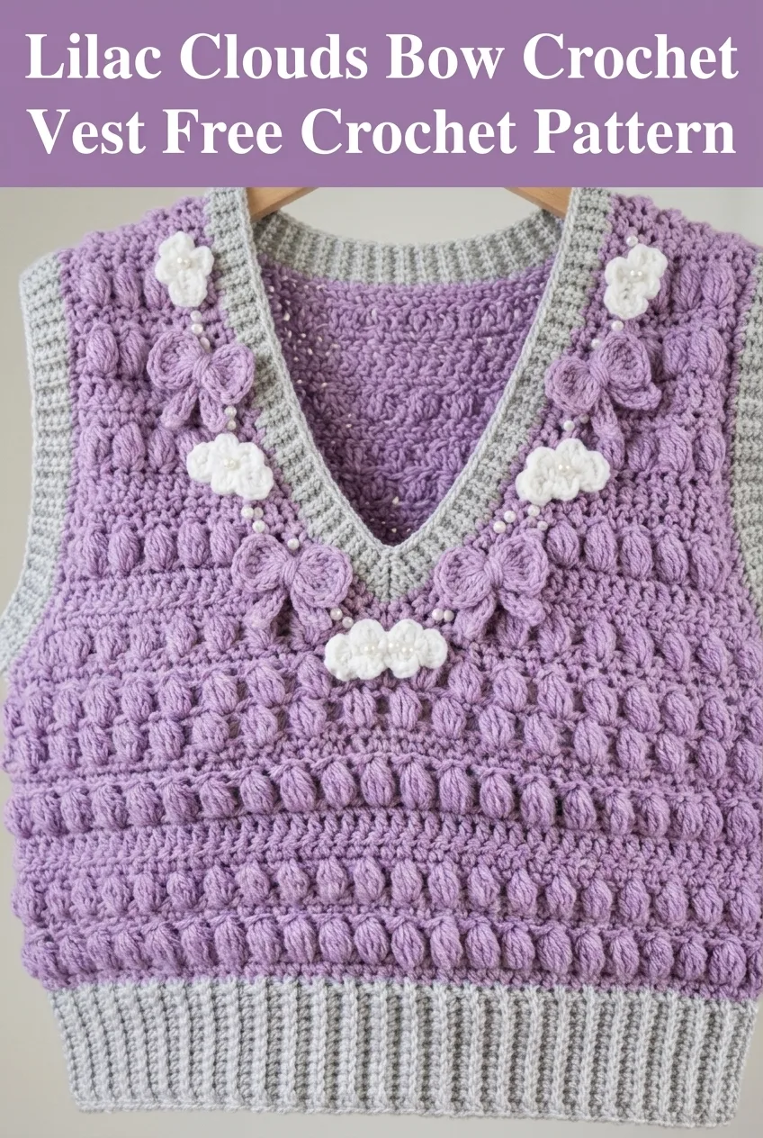 Lilac Clouds Bow Crochet Vest Free Crochet Pattern