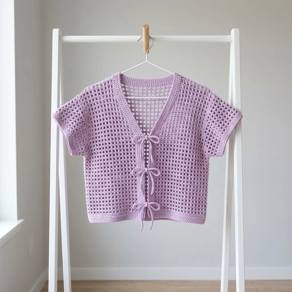 Lilac Purple Bow Cardigan Free Crochet Pattern