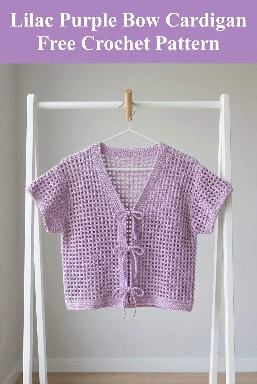 Lilac Purple Bow Cardigan Free Crochet Pattern