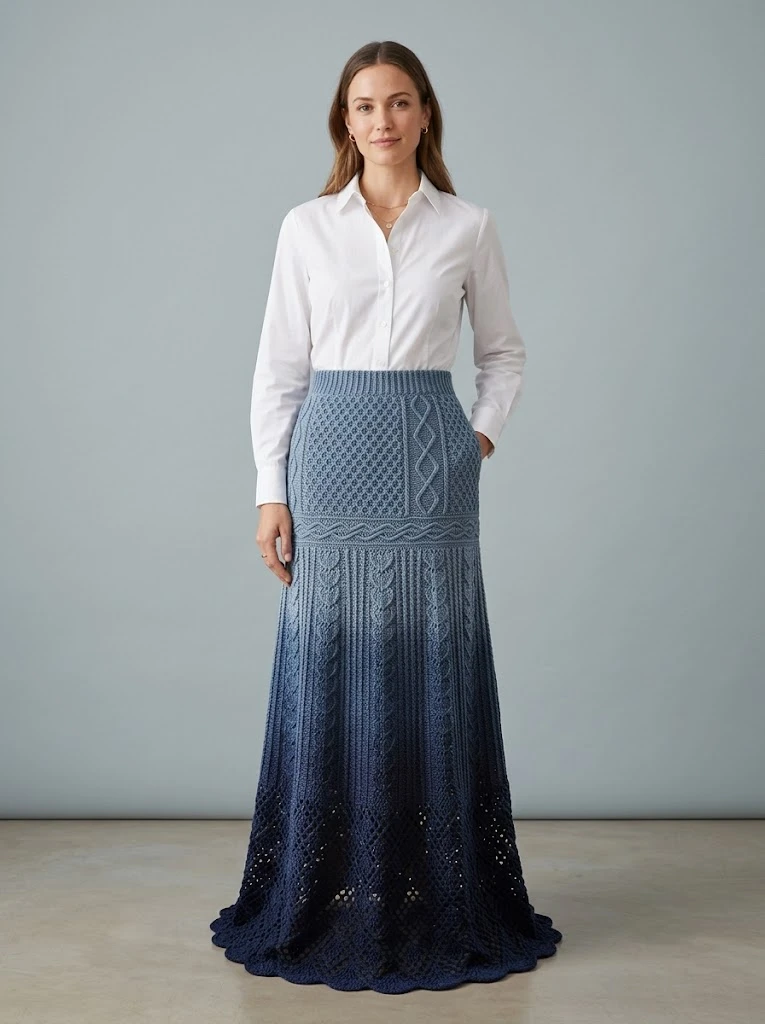Midnight Navy Celestial Lace Maxi Skirt Free Crochet Pattern