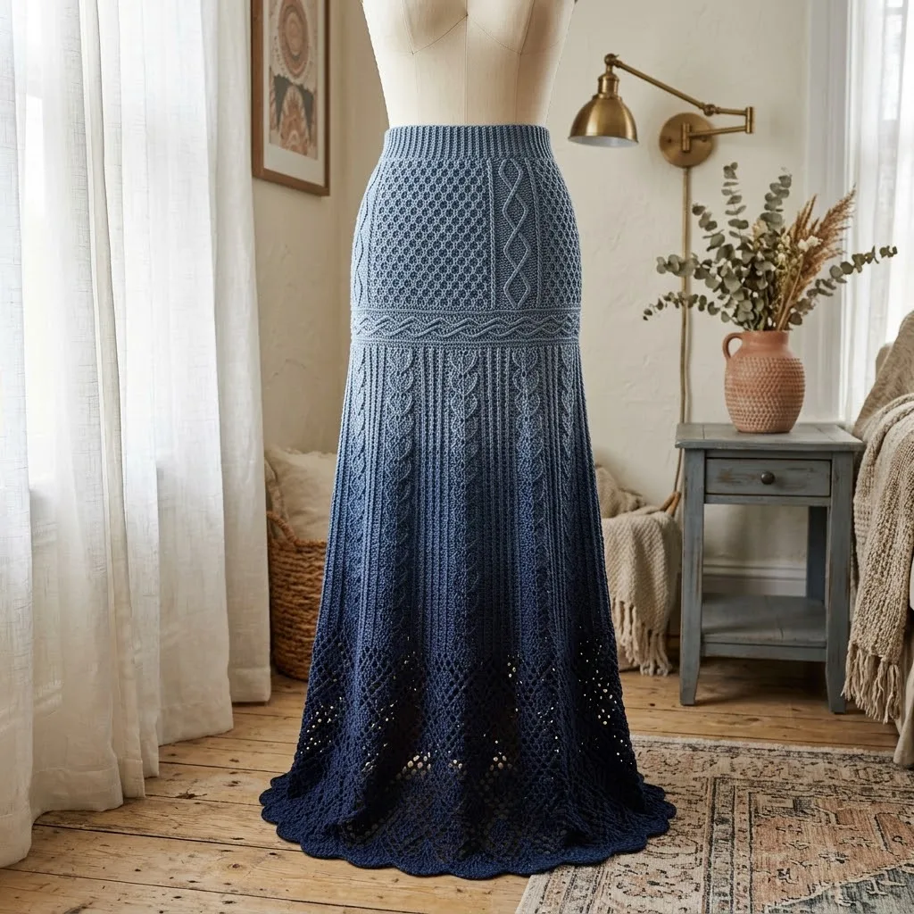 Midnight Navy Celestial Lace Maxi Skirt Free Crochet Pattern