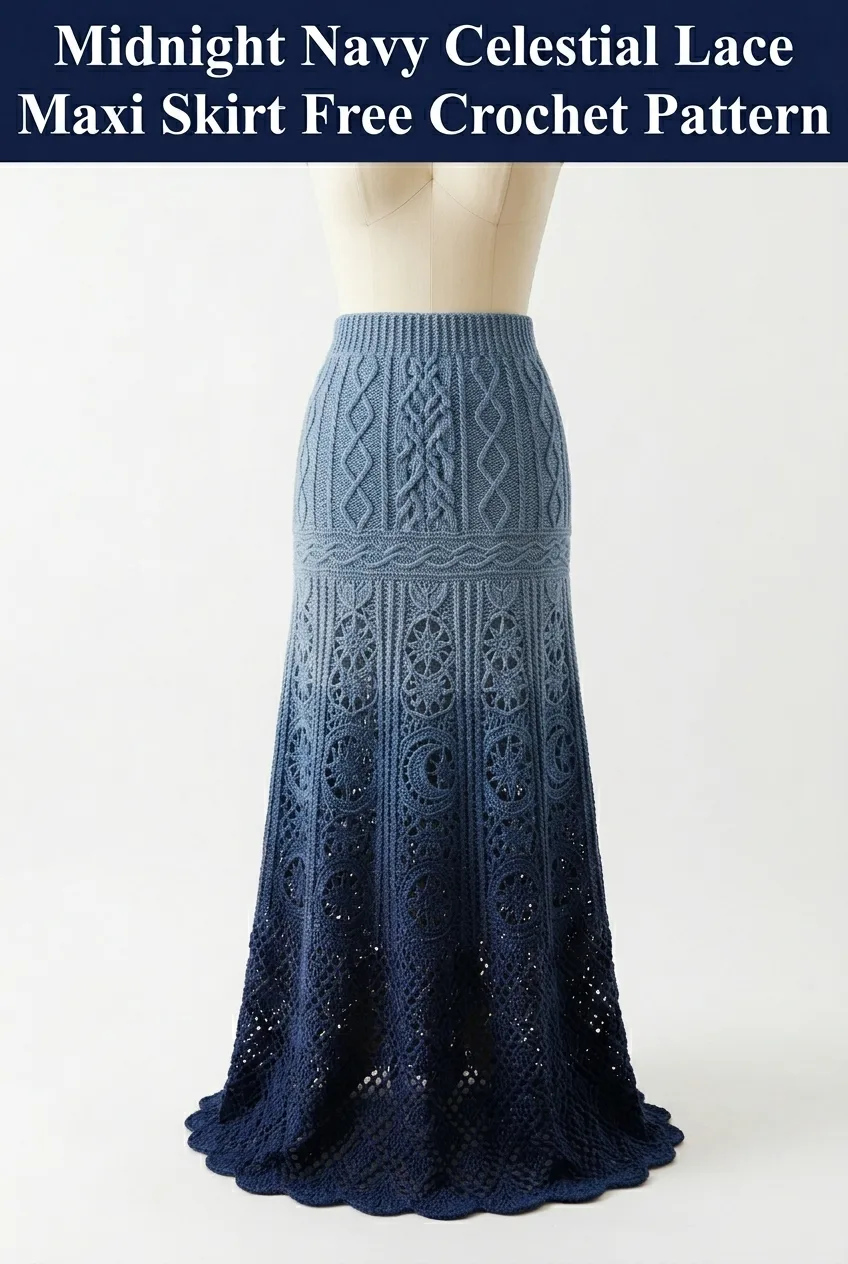Midnight Navy Celestial Lace Maxi Skirt Free Crochet Pattern