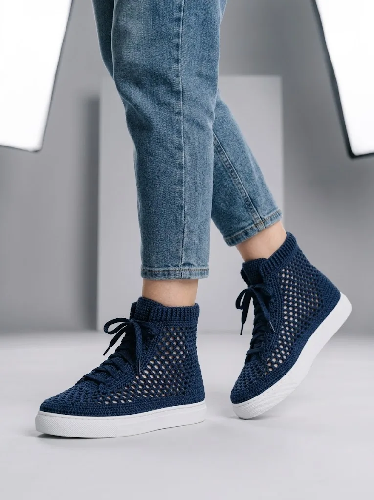 Midnight Navy Lattice Crochet Sneakers Free Pattern