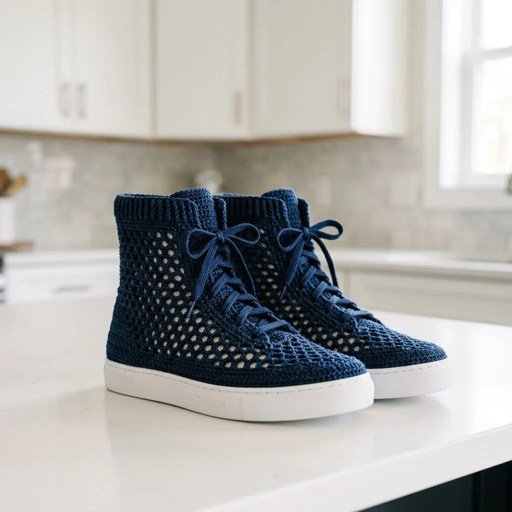 Midnight Navy Lattice Crochet Sneakers Free Pattern