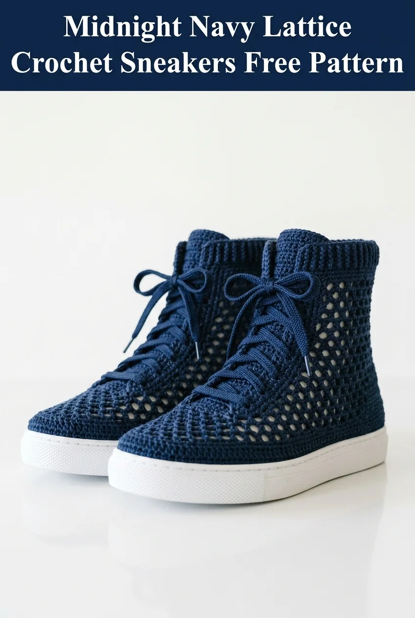 Midnight Navy Lattice Crochet Sneakers Free Pattern
