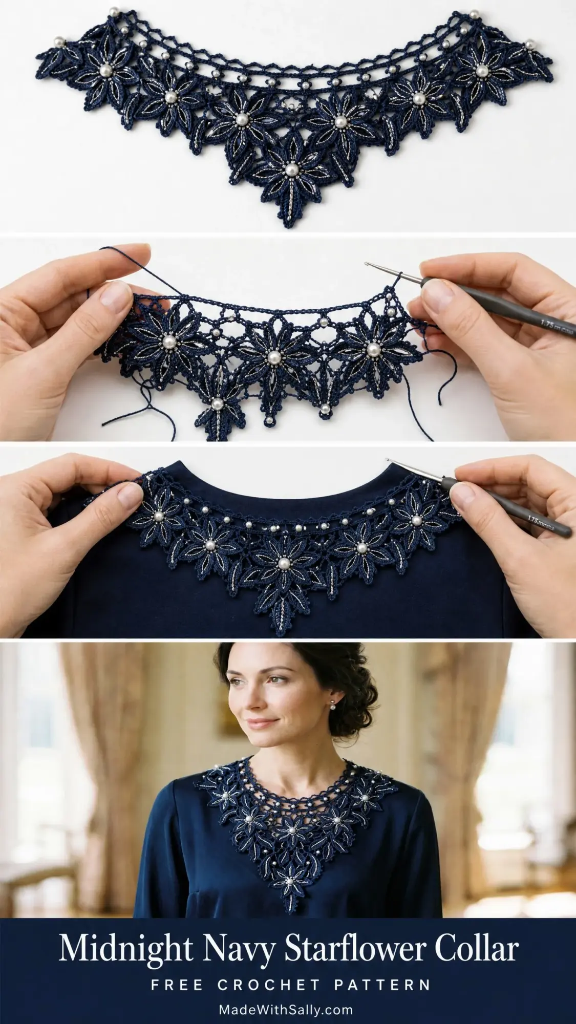 Midnight Navy Starflower Collar Free Crochet Pattern