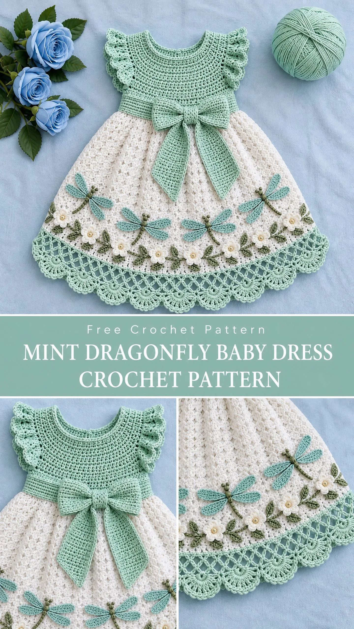 Mint Dragonfly Baby Dress Crochet Pattern