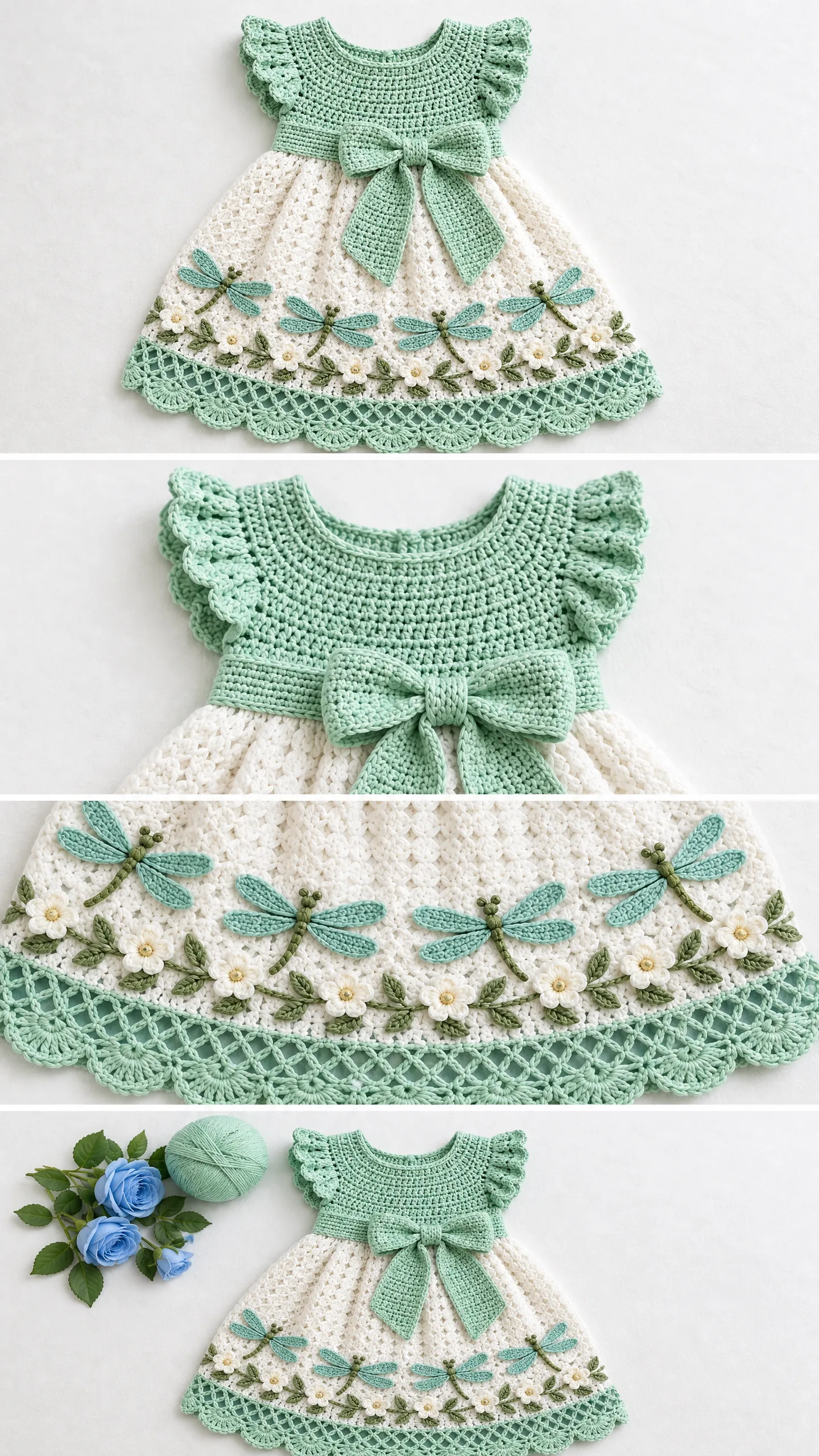 Mint Dragonfly Baby Dress Crochet Pattern