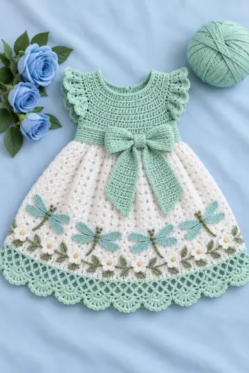 Mint Dragonfly Baby Dress Crochet Pattern