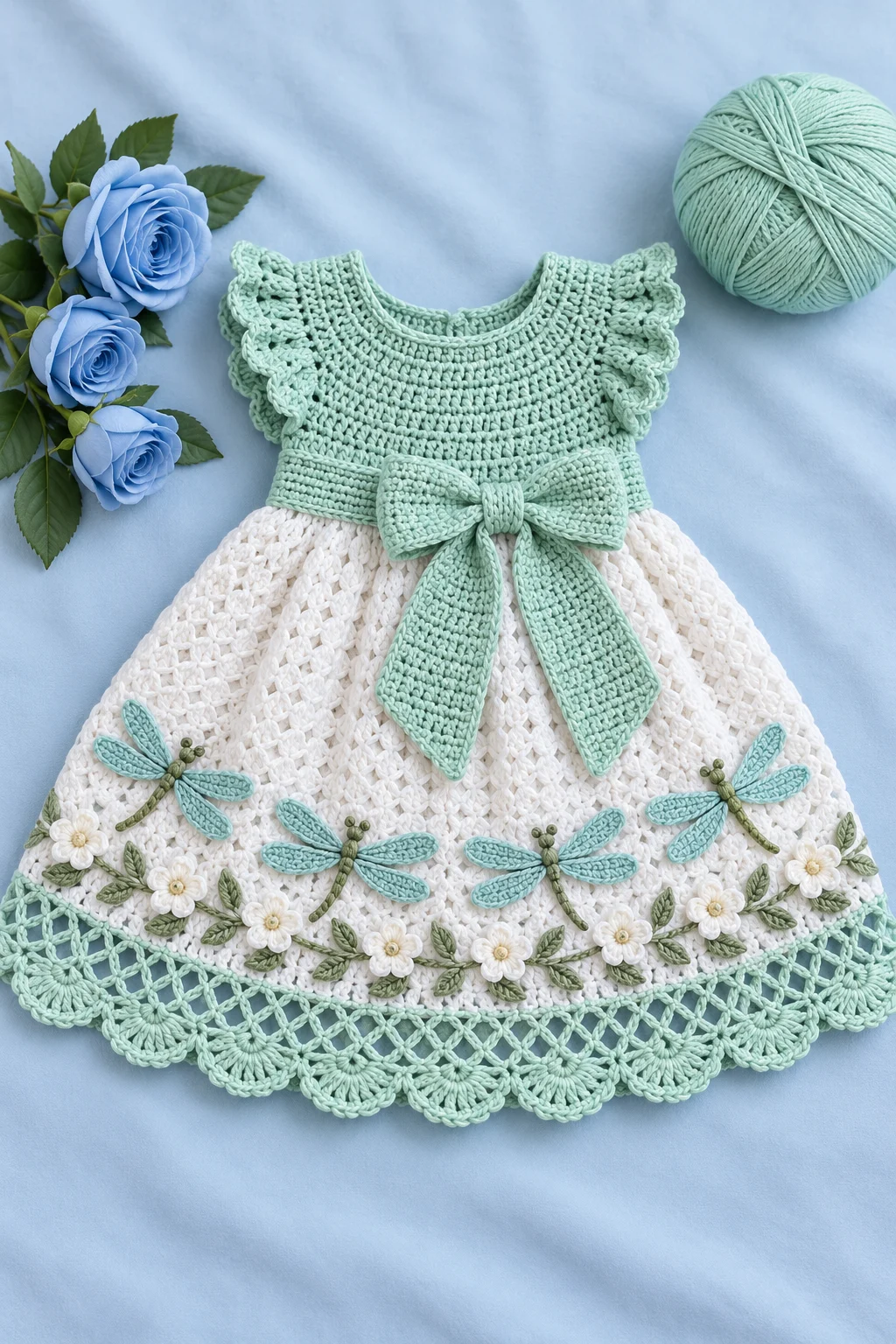 Mint Dragonfly Baby Dress Crochet Pattern