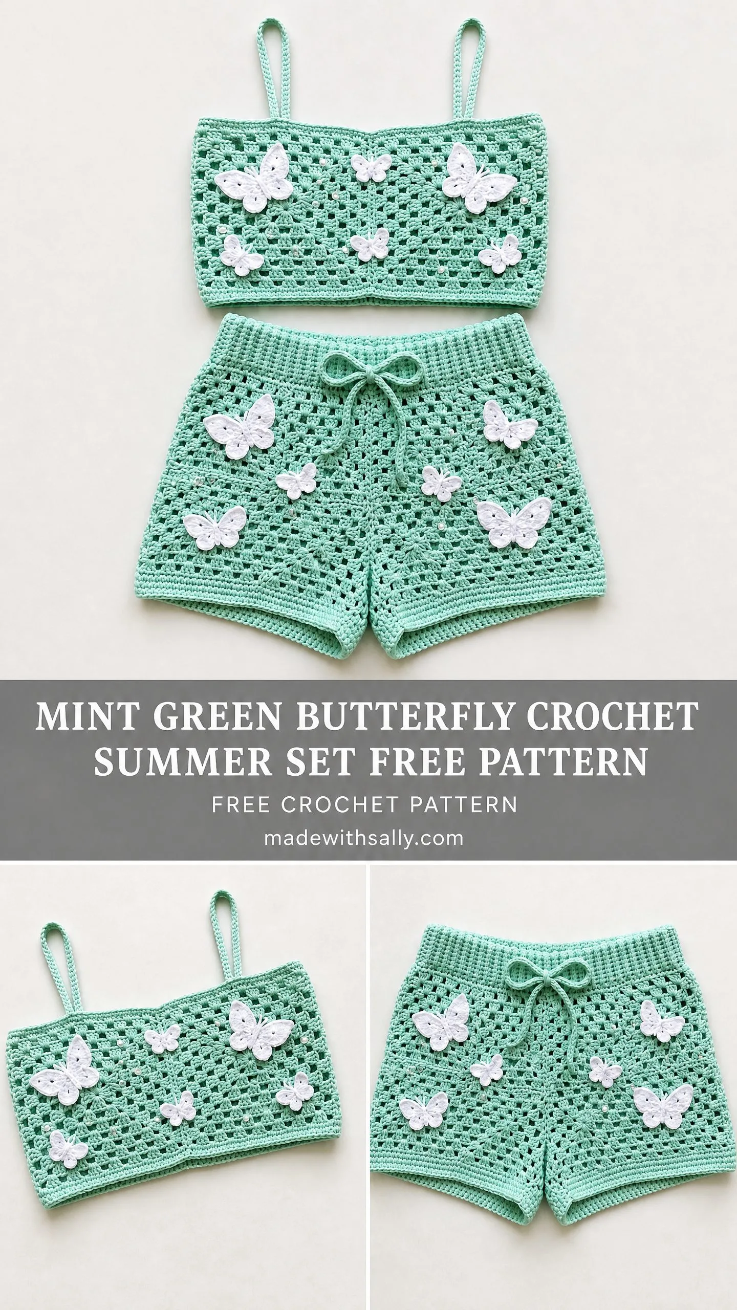 Mint Green Butterfly Crochet Summer Set Free Pattern