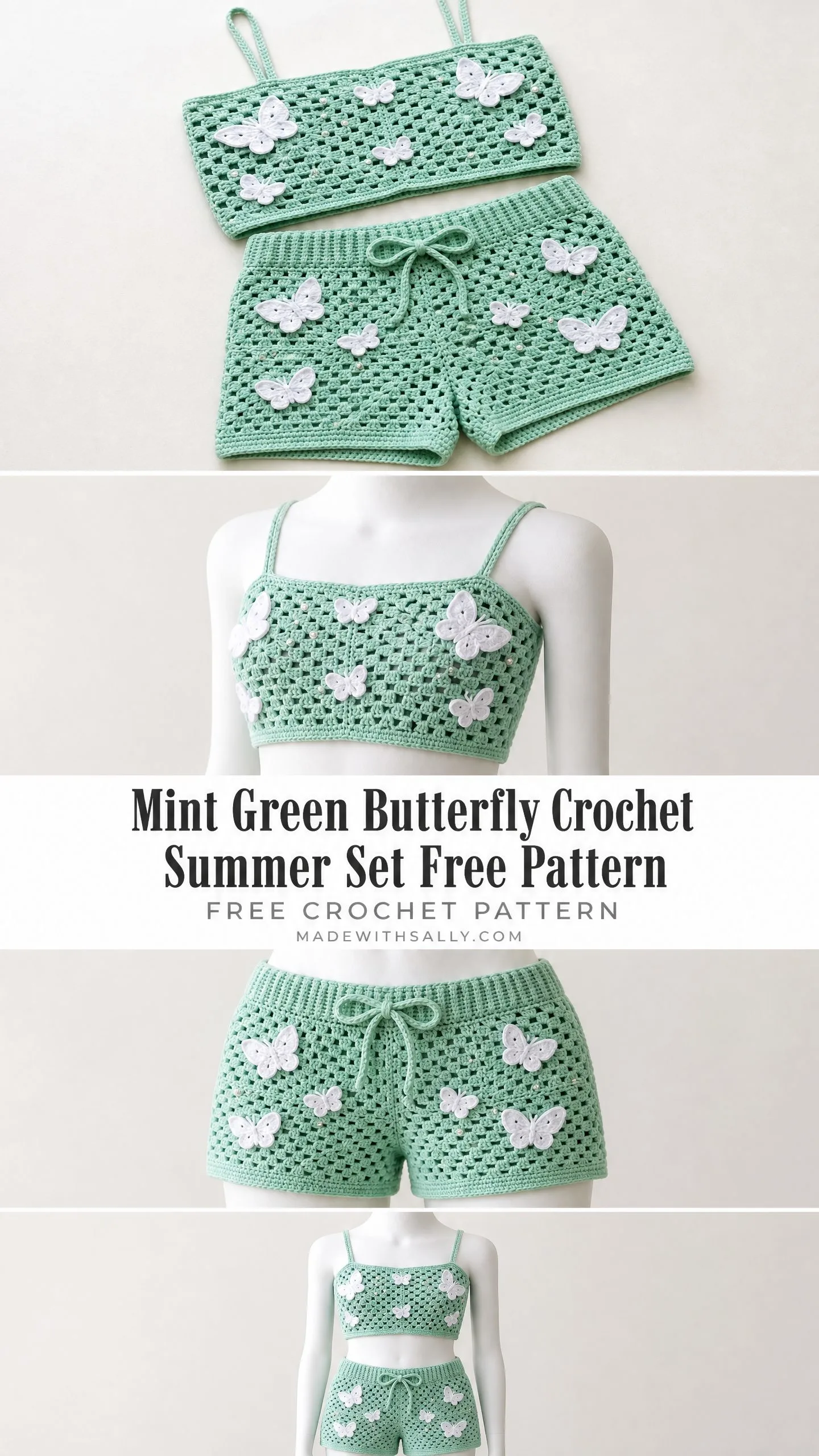 Mint Green Butterfly Crochet Summer Set Free Pattern