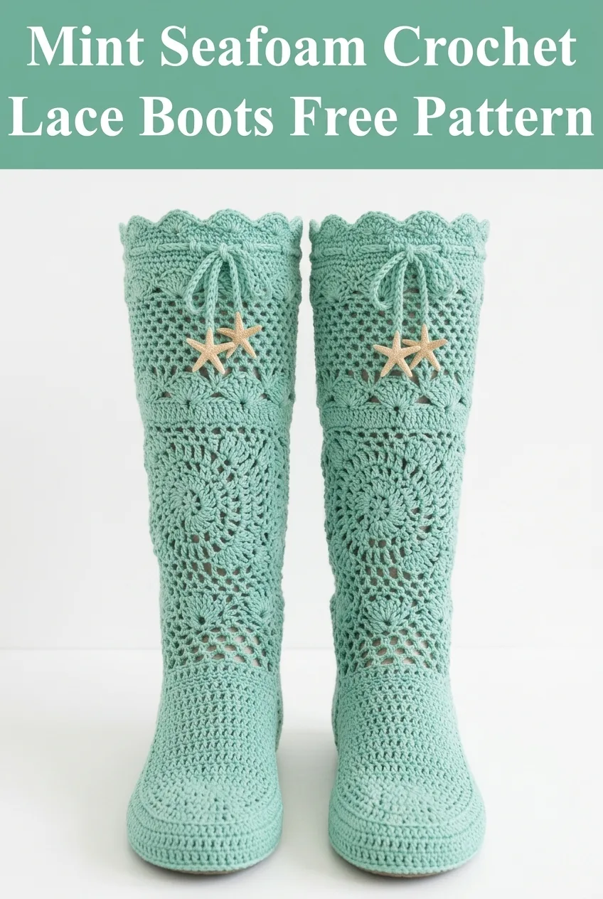 Mint Seafoam Crochet Lace Boots Free Pattern