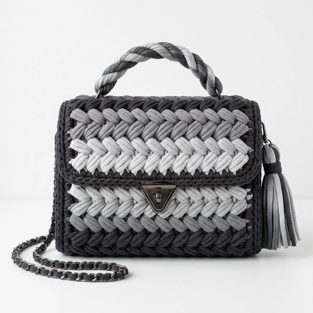 Monochrome Gray Textured Braided Clutch Free Crochet Pattern