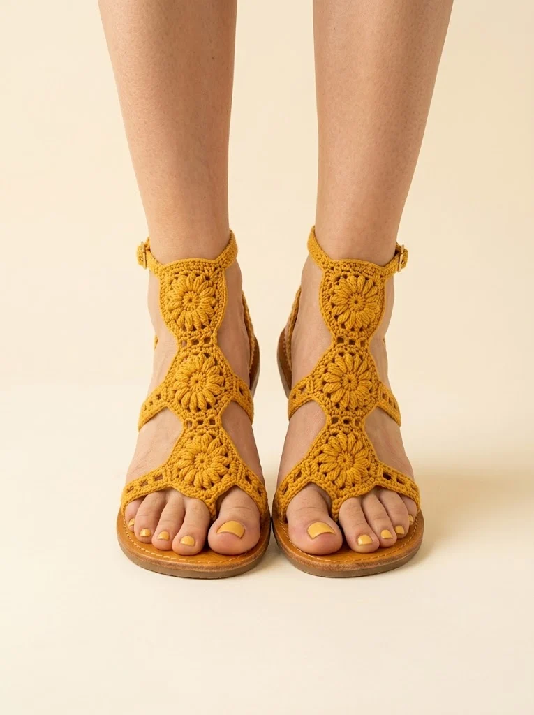 Mustard Yellow Crochet Sandals in Sunlit Kitchen Free Pattern