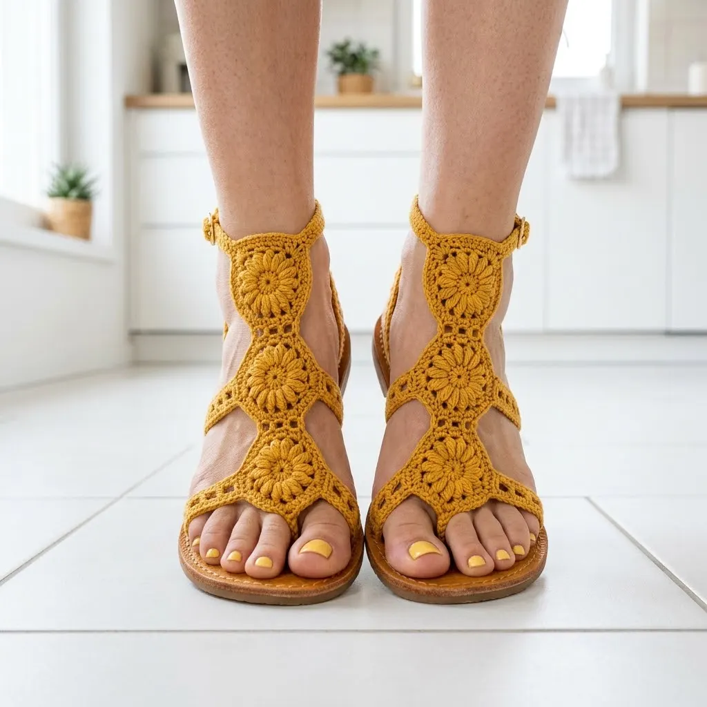 Mustard Yellow Crochet Sandals in Sunlit Kitchen Free Pattern