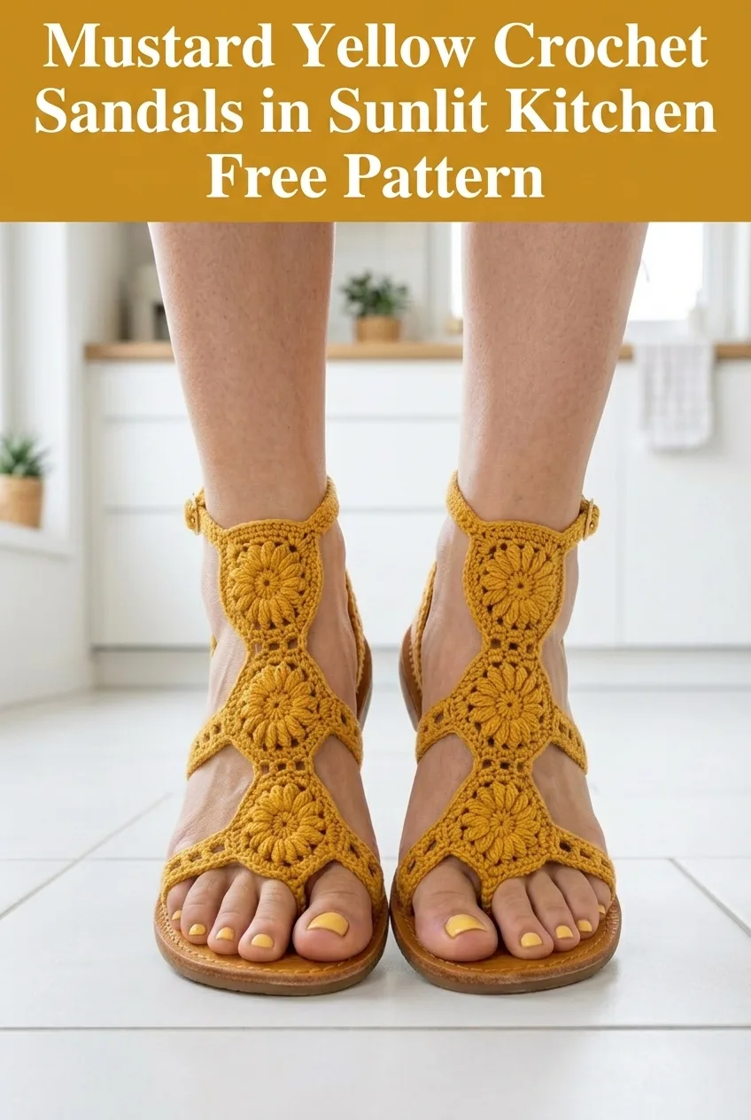 Mustard Yellow Crochet Sandals in Sunlit Kitchen Free Pattern