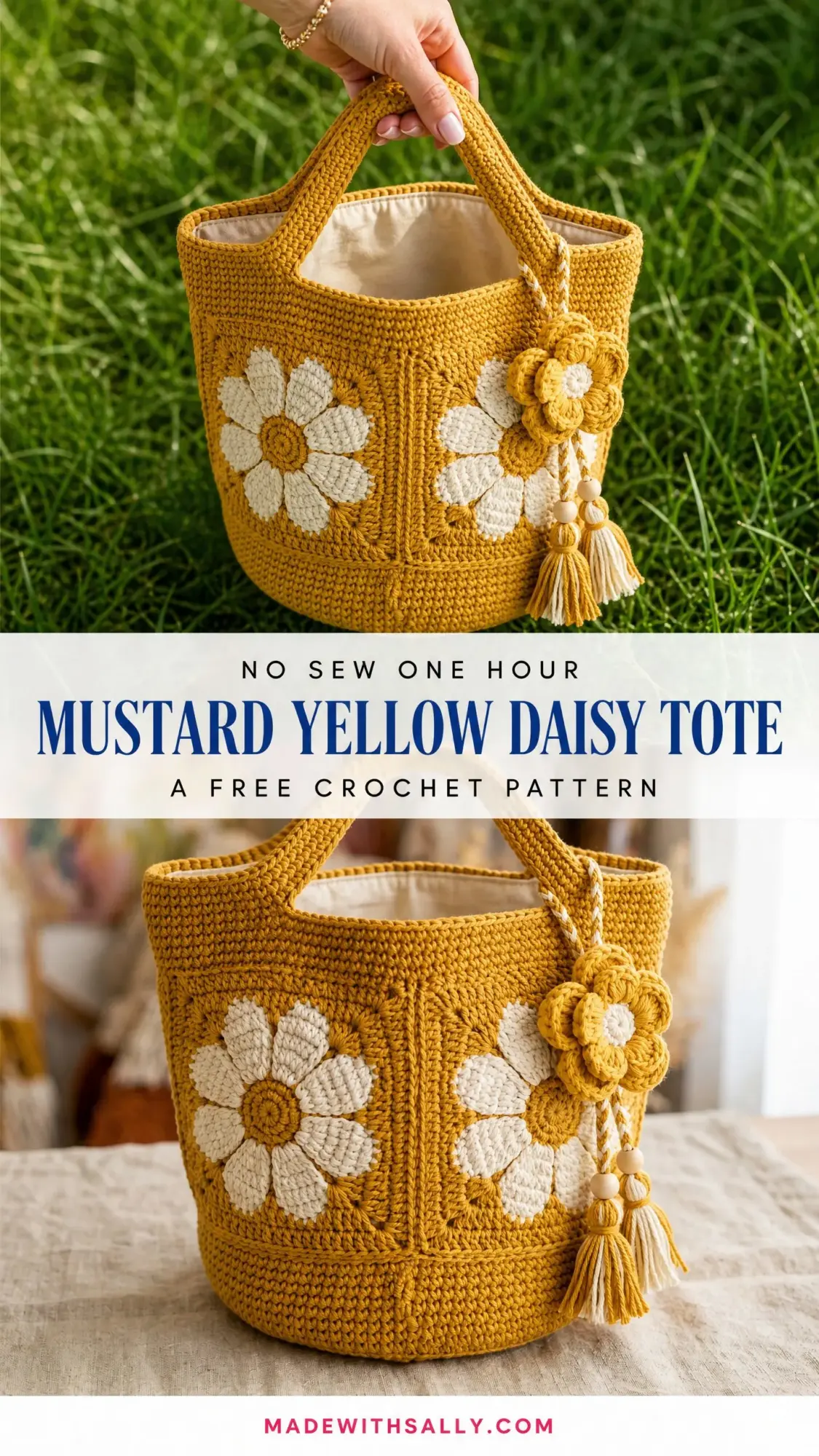 Mustard Yellow Daisy Tote Free Crochet Pattern