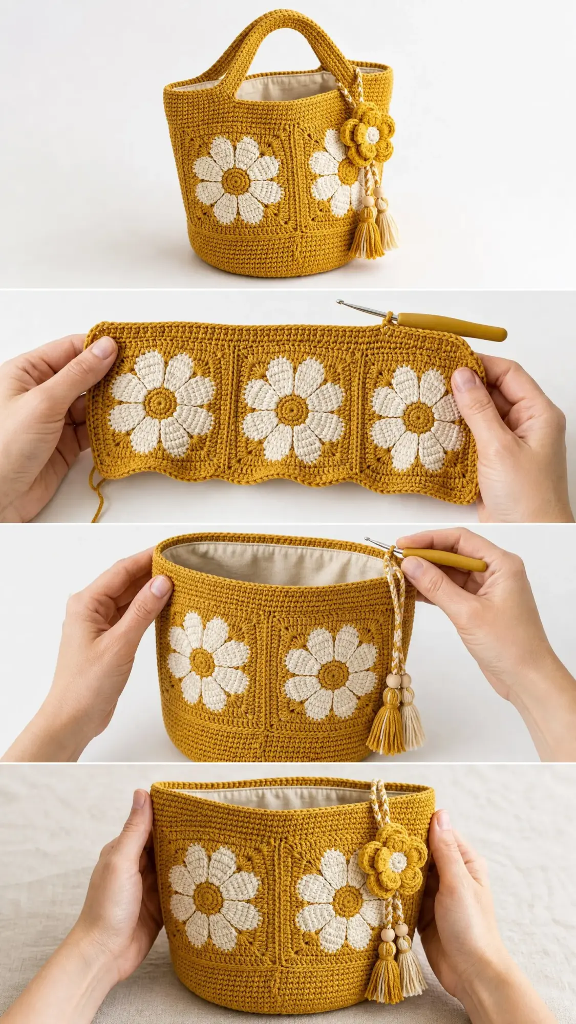 Mustard Yellow Daisy Tote Free Crochet Pattern
