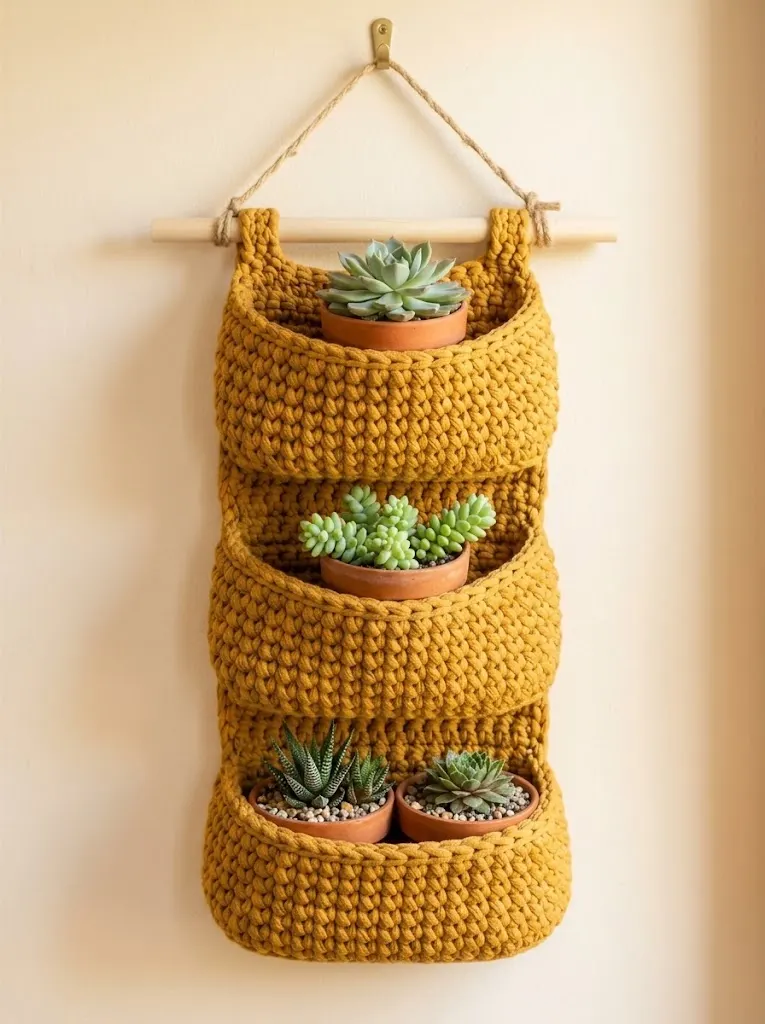 Mustard Yellow Sunflower Wall Organizer Free Crochet Pattern
